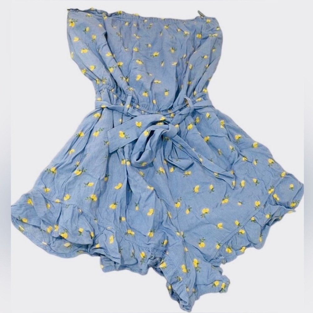 Hollister Blue Lemon Print Strapless Romper